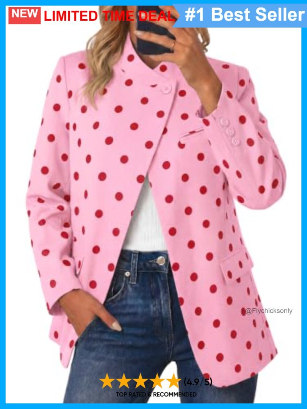 Womens Polka Dot Blazer Stand Collar Open Front Business Casual Jacket